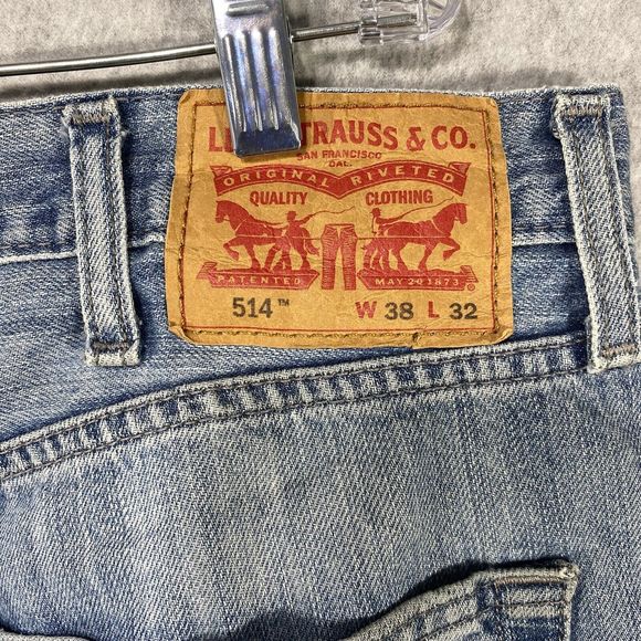Levi's Strauss 514 Jeans Mens Size 38 X32 (40x31) Distressed Grunge Straight Fit - Picture 13 of 16